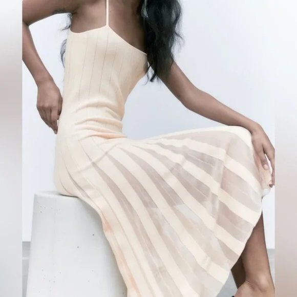 Zara Sheer Pleated Knit Dress New - Picture 6 of 6